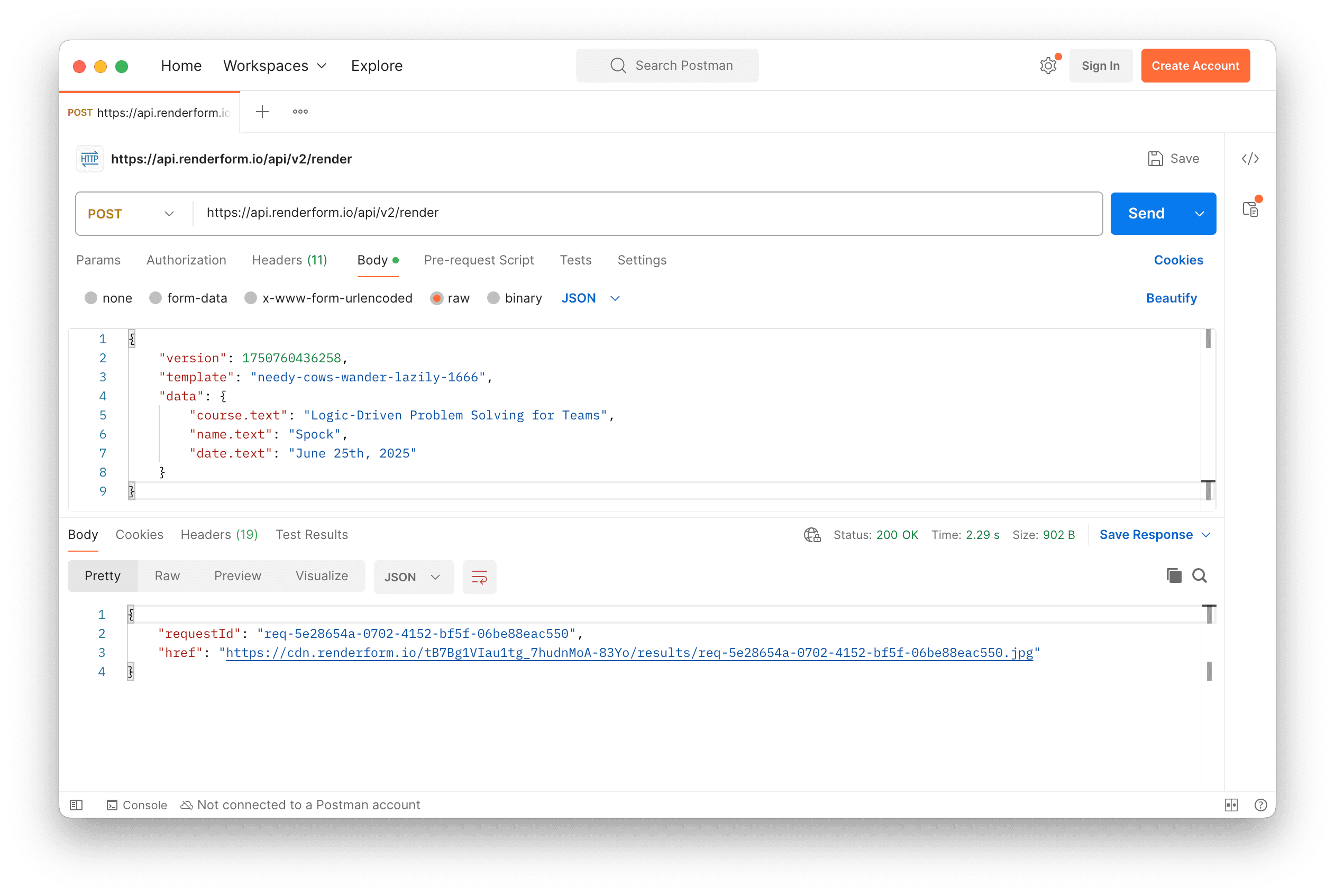 Image Generation API Request in Postman