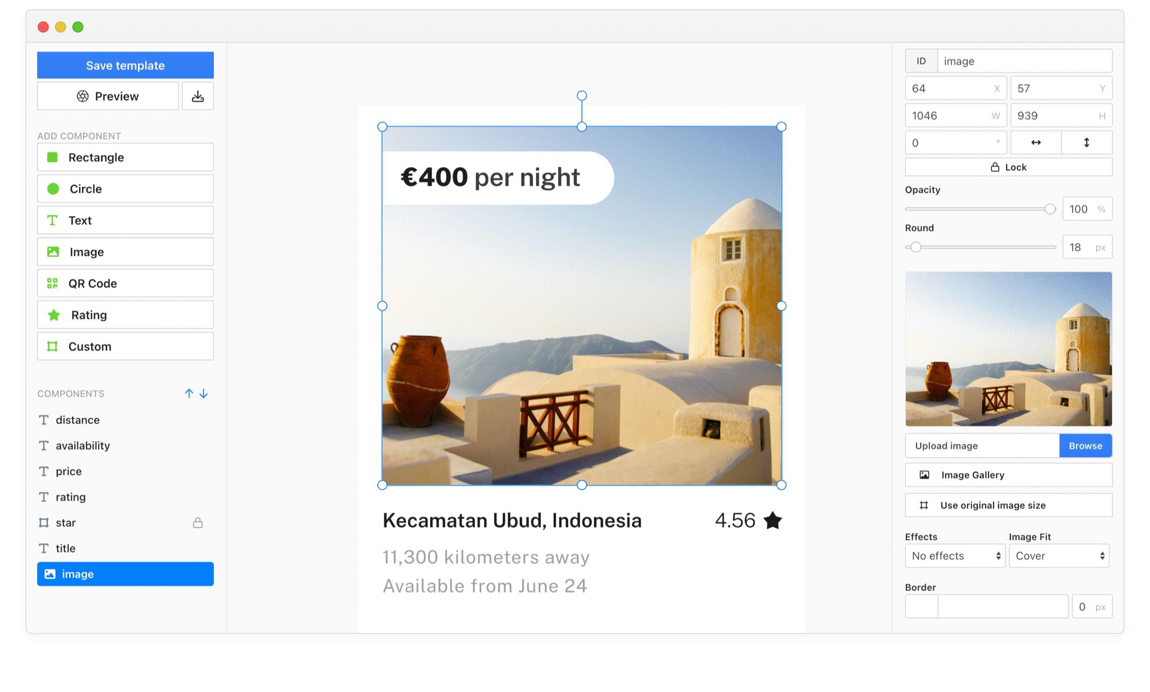 template editor for images generation