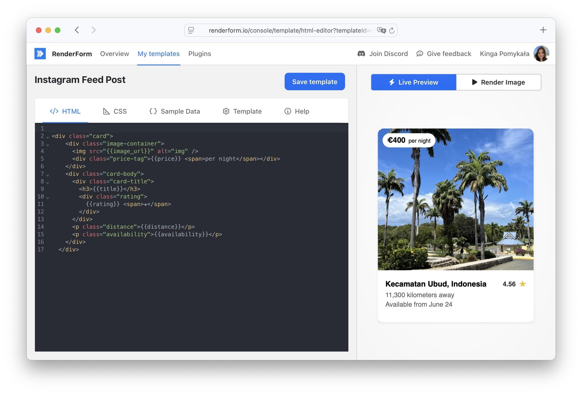 HTML template editor