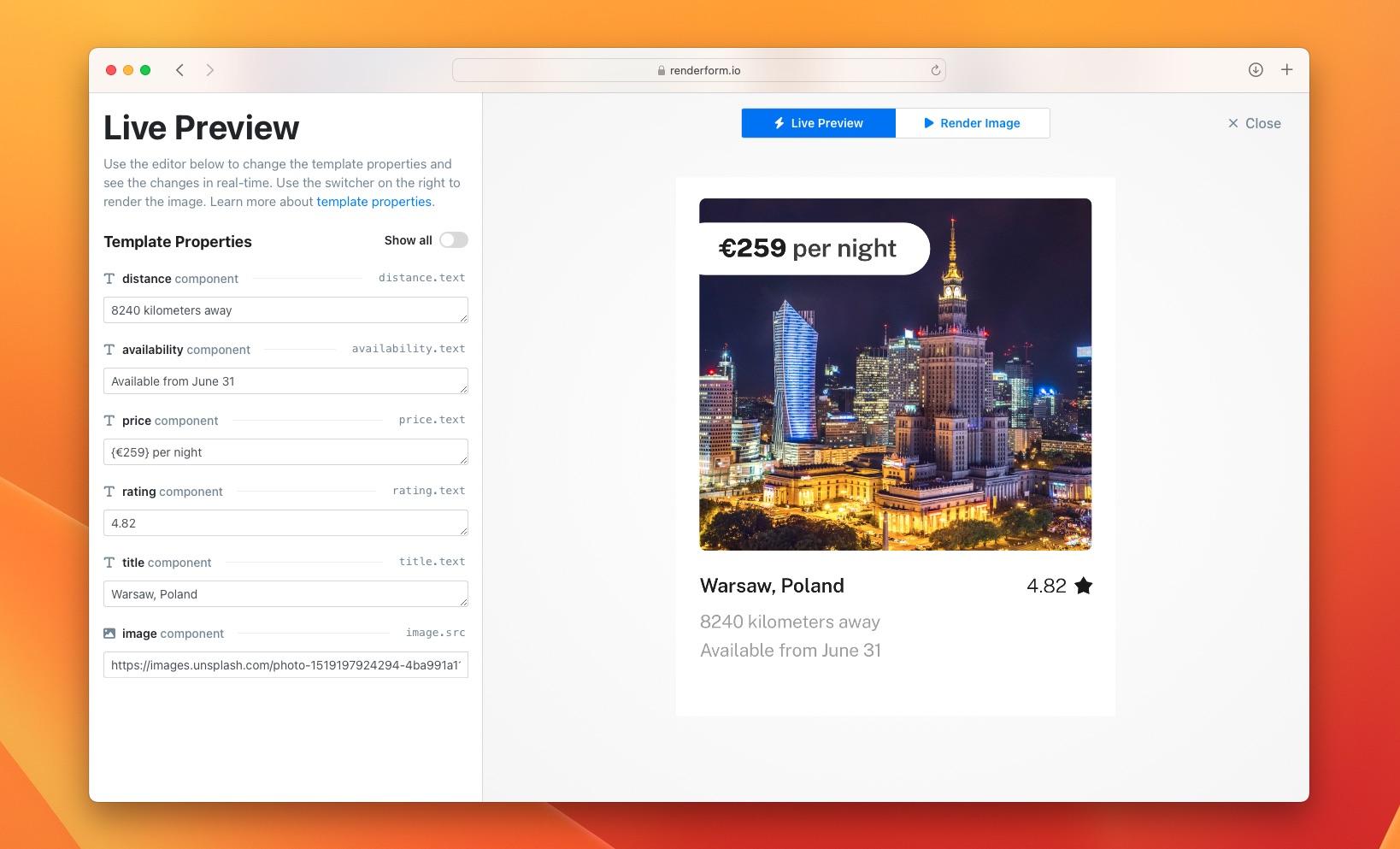 Real estate template live preview