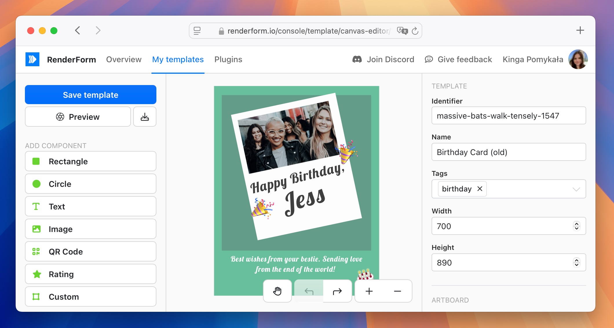 Adding tags to a template