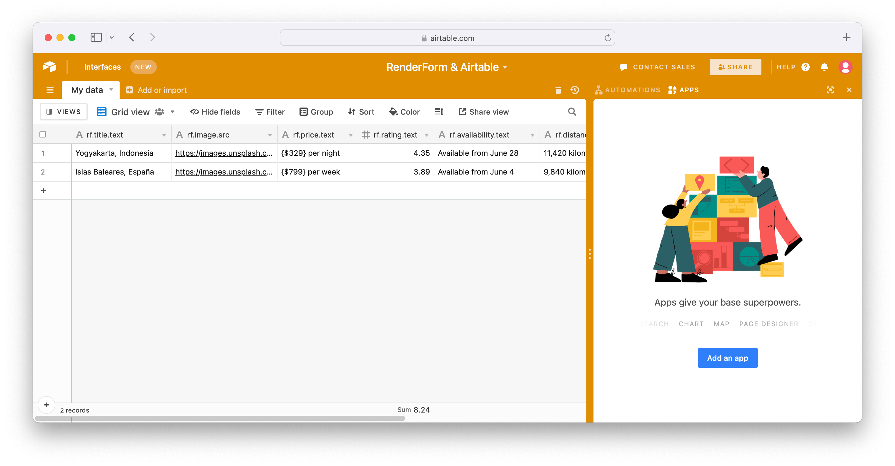Open Airtable apps tab