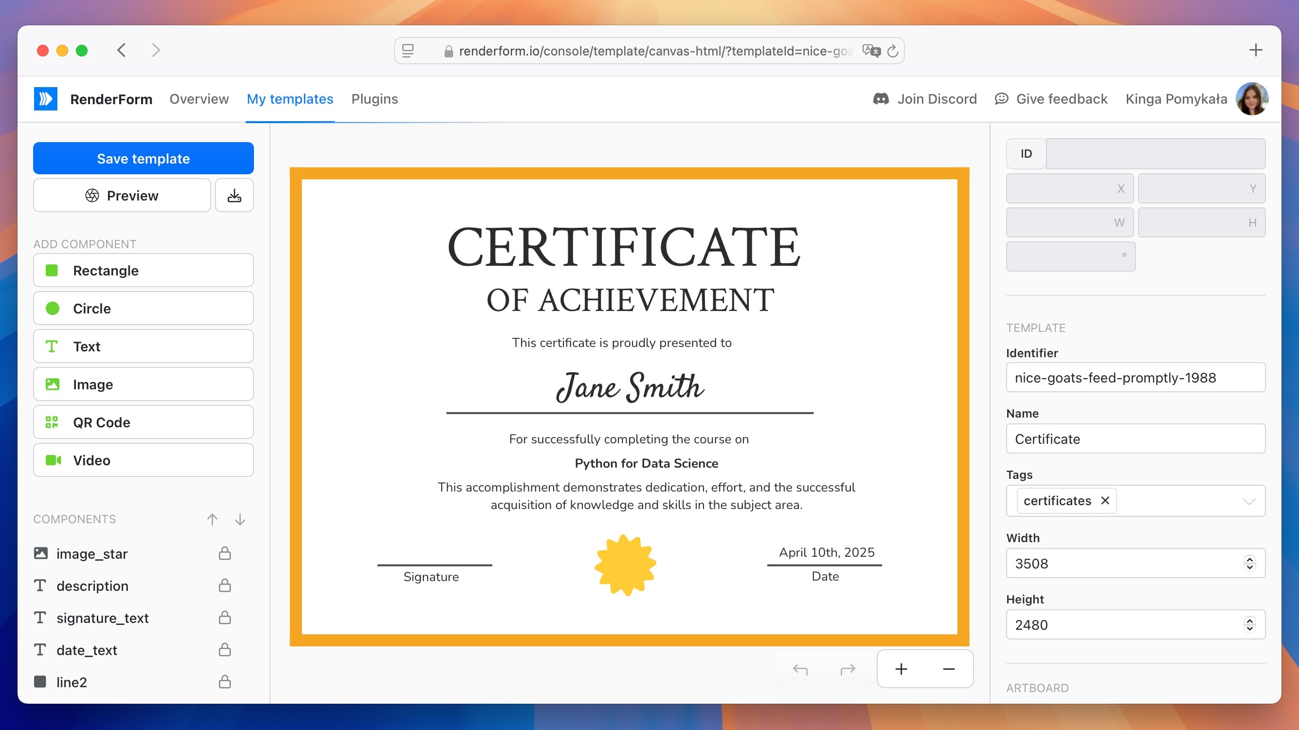 Certificate template