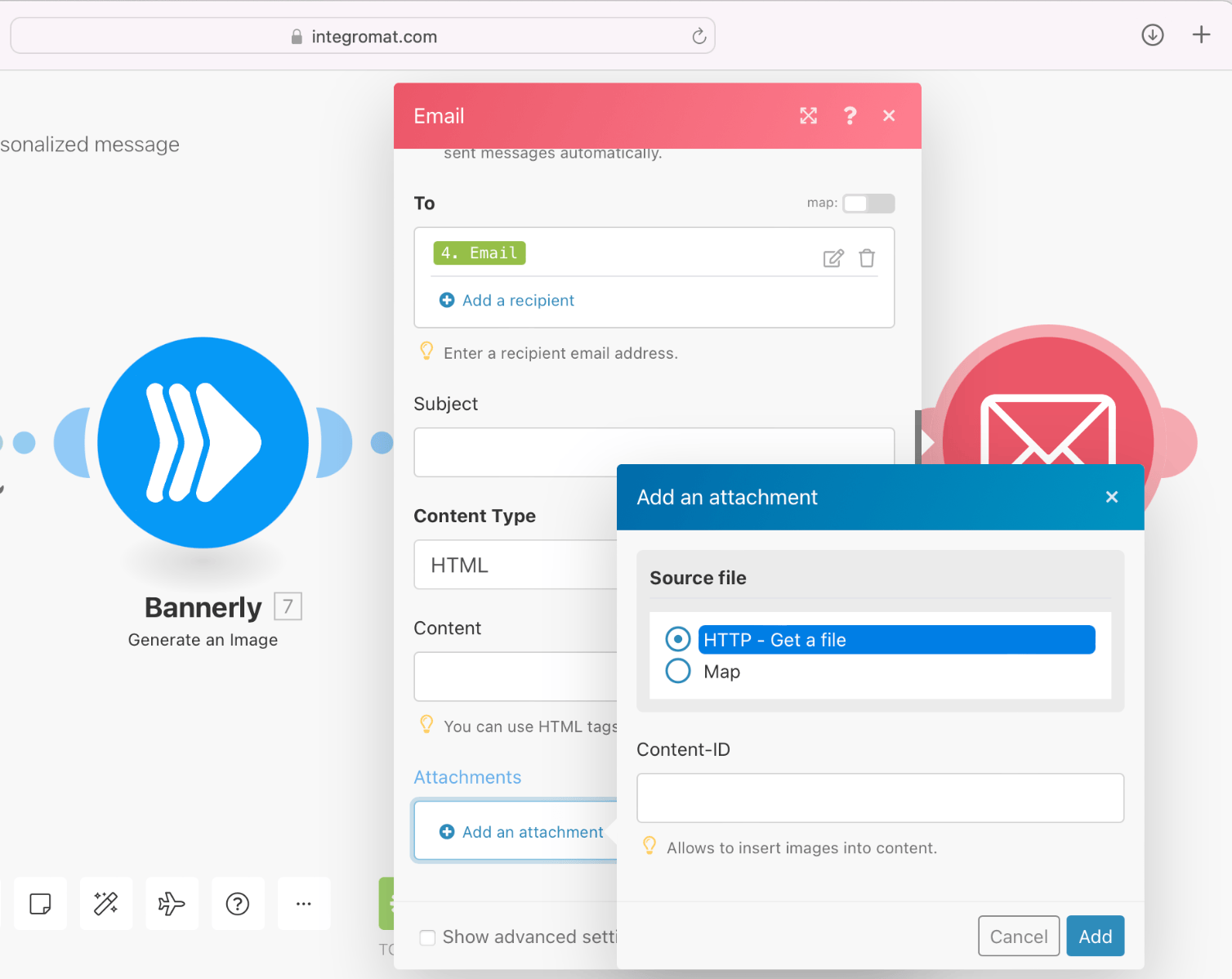 Send attachment using Integromat email module