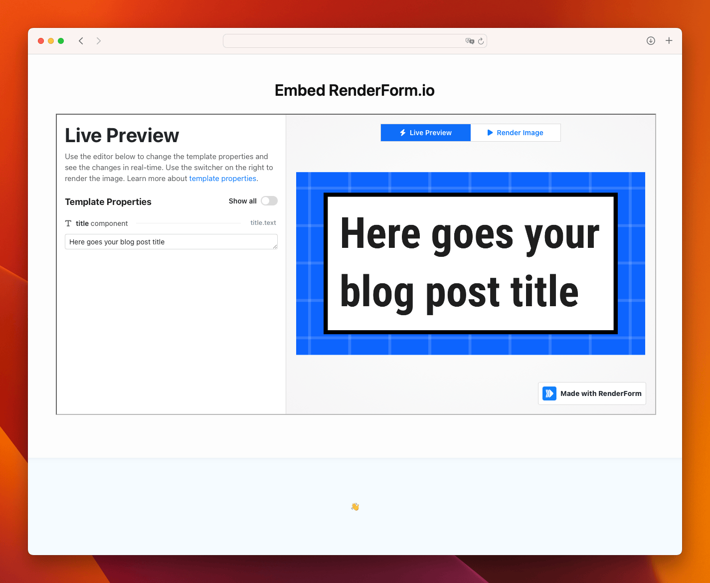 Embed Image Generator on website
