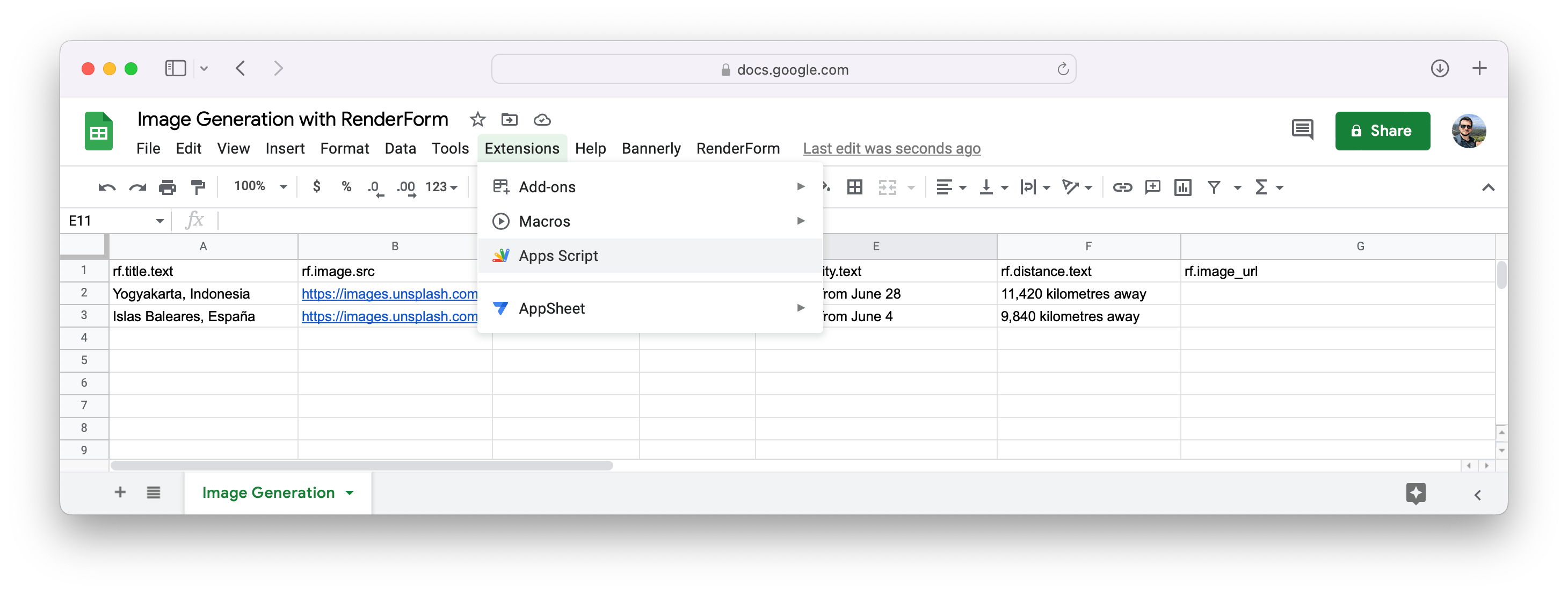 Open Google Sheets extension