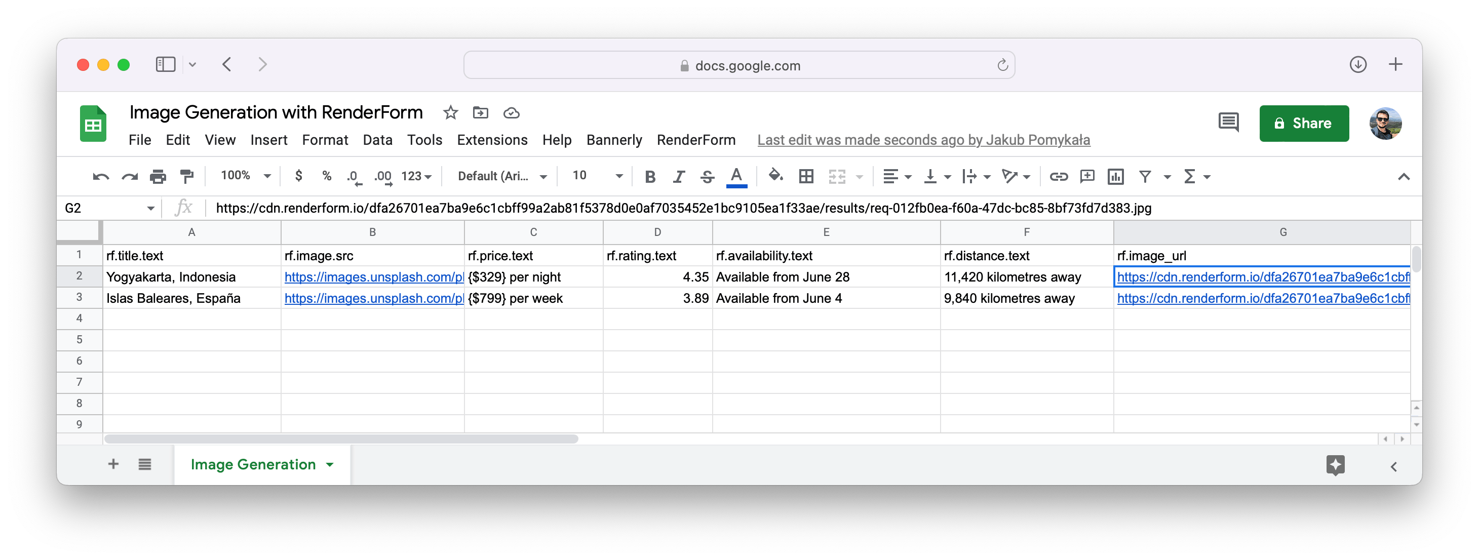 Generated images in Google Sheets