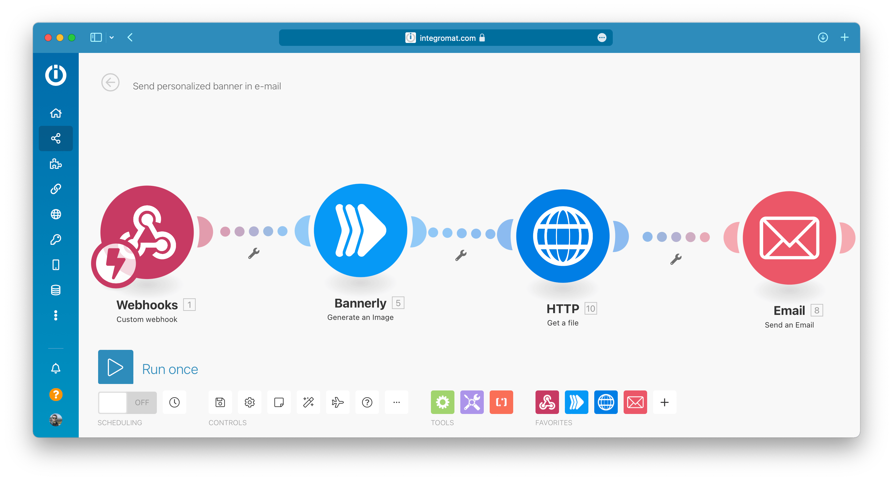 Integromat scenario with image generation and SMTP