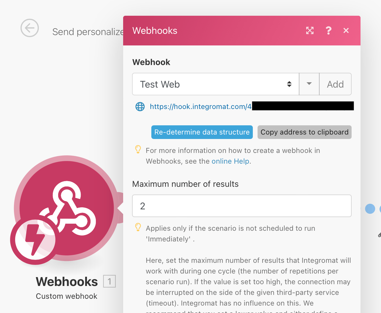 Integromat webhook configuration