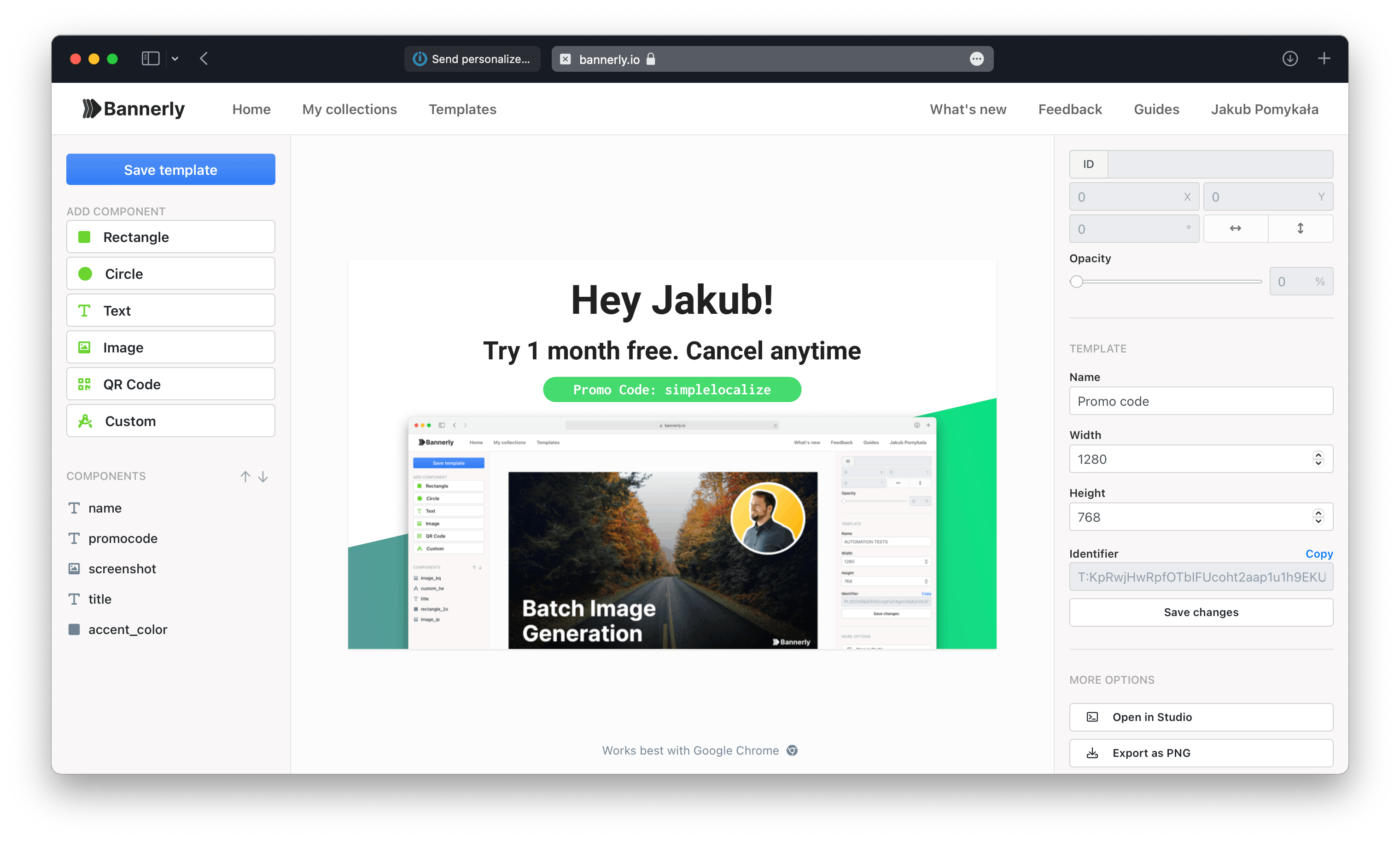 Example template for coupon code and image generation