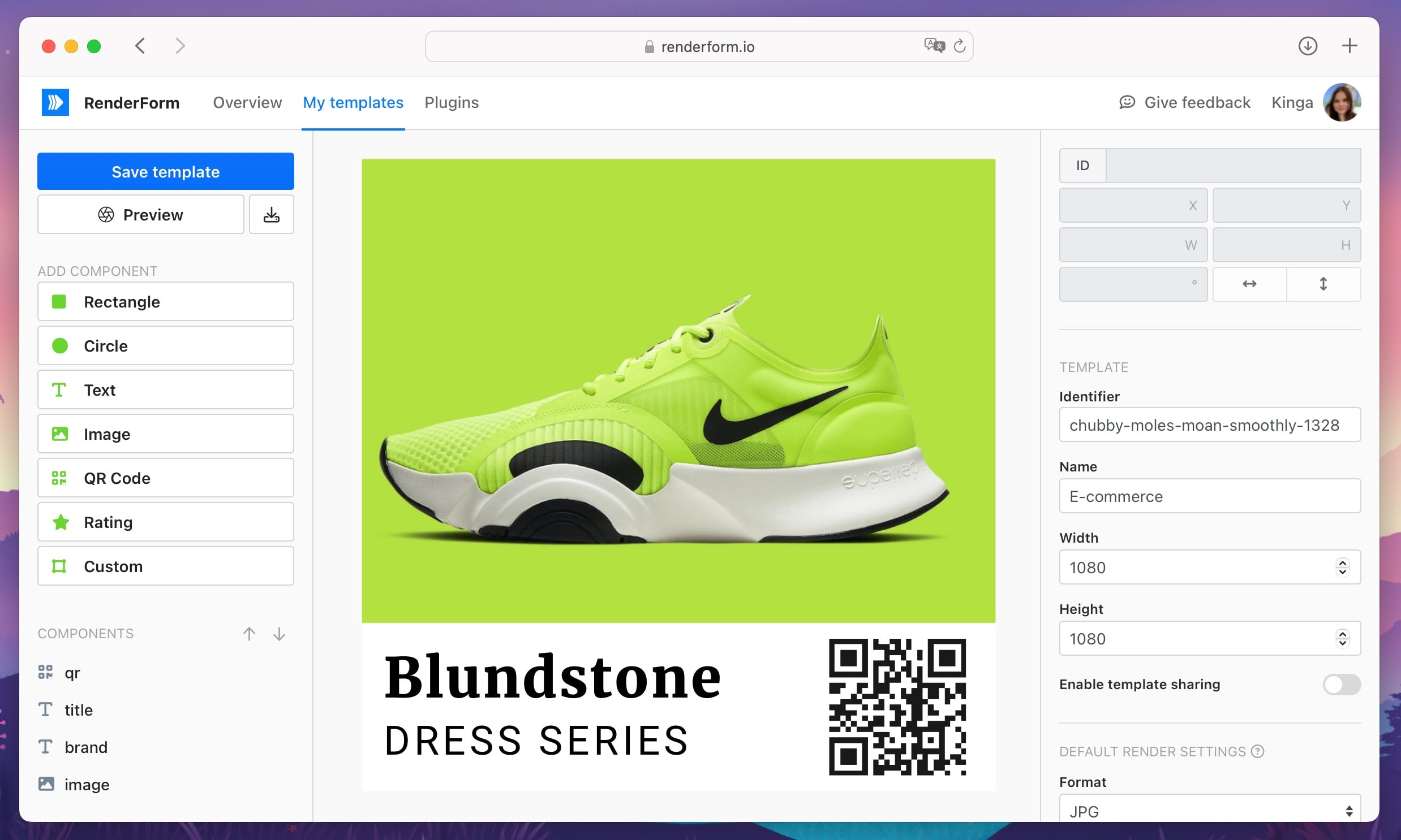 Image template with QR code