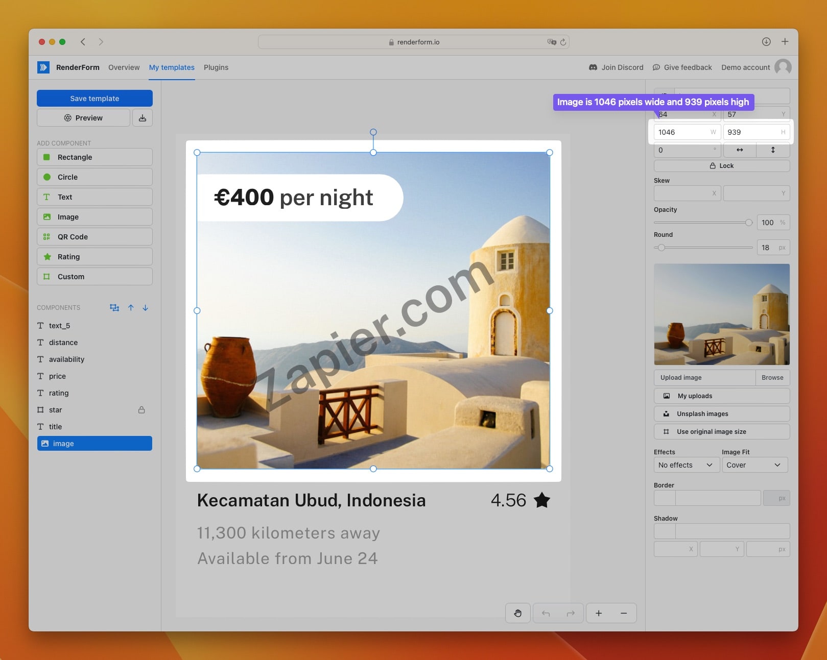Check image component dimensions