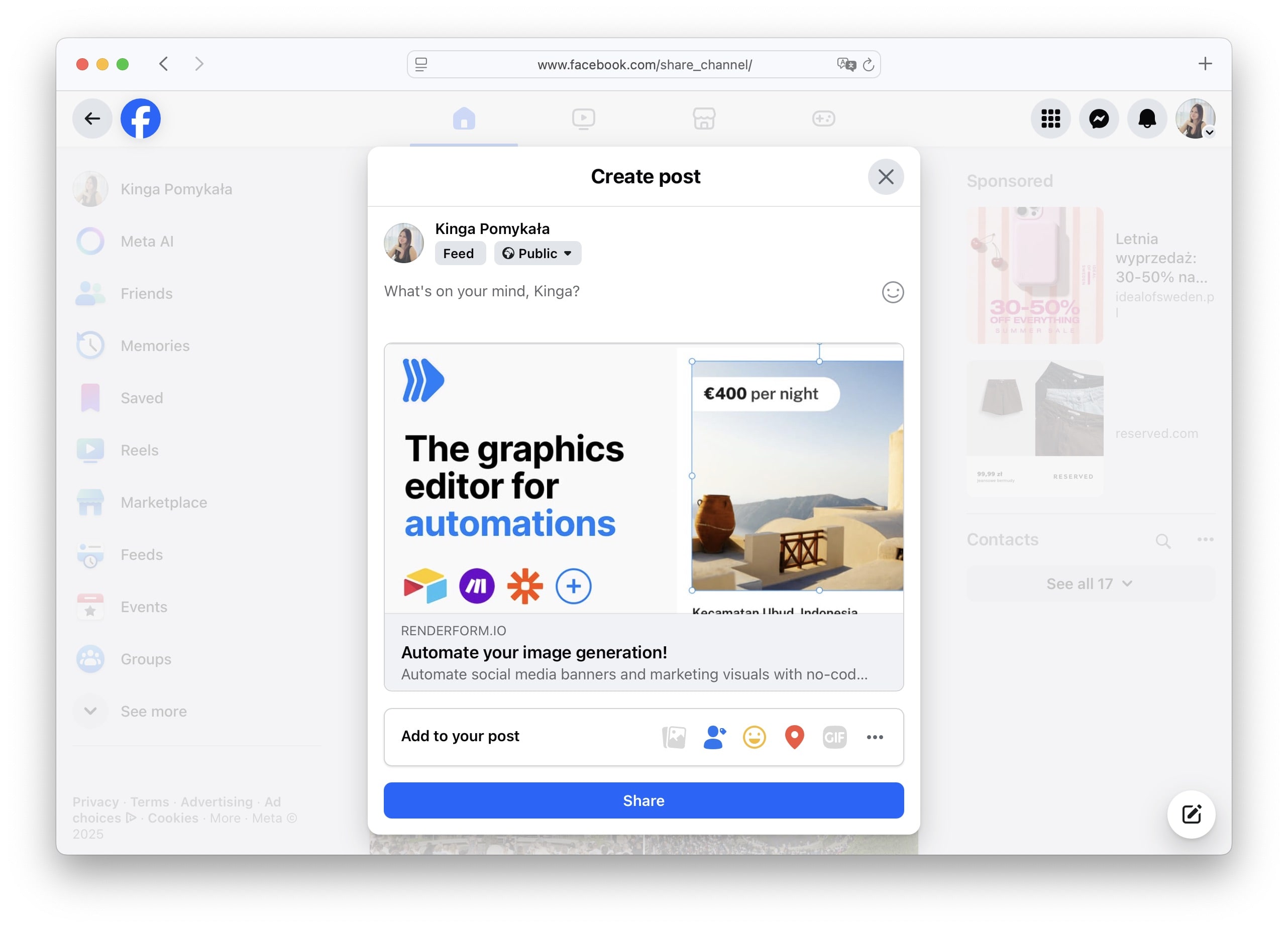 Share to Facebook Example