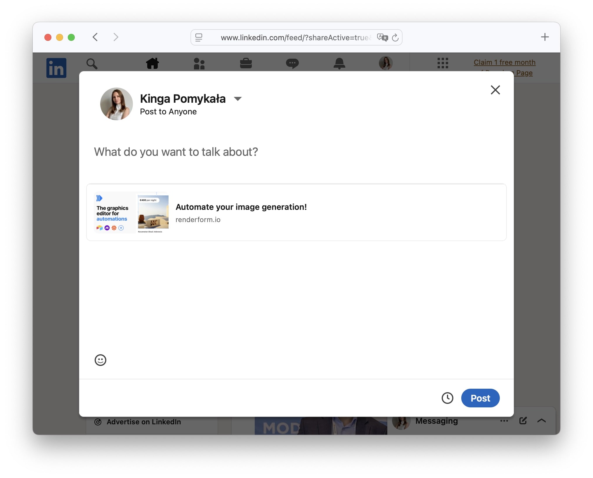 Share to LinkedIn Example