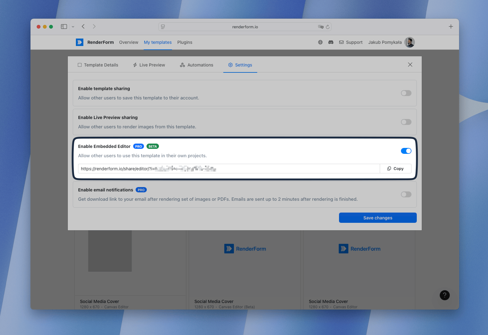 Embedded editor - Settings