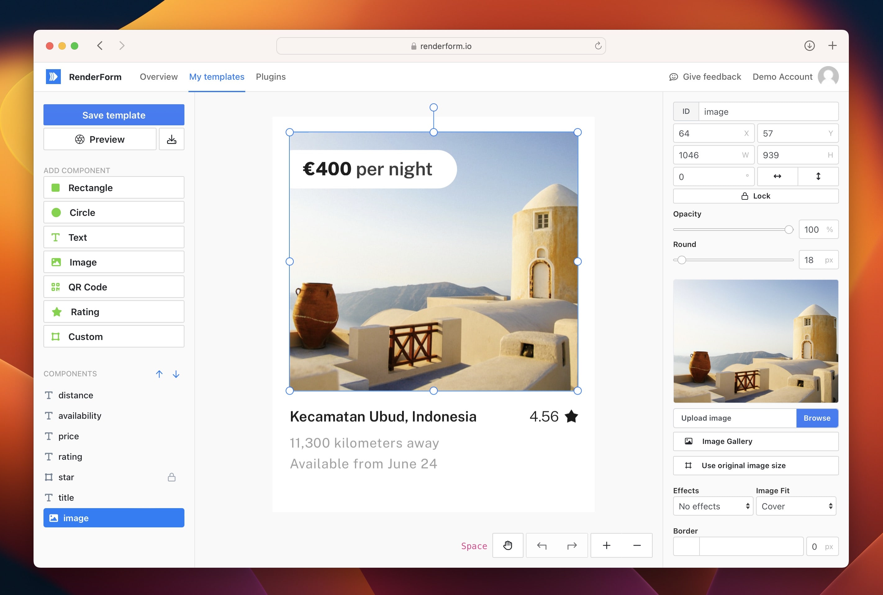 web-based template editor for image generation